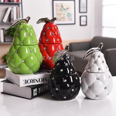 Gao Bo Decorated Home Modern home decoration set with diamond snow pear shape candy pot electroplated ceramic crafts