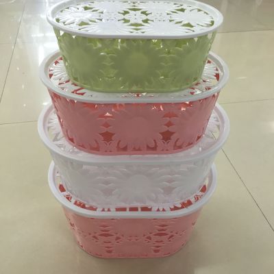 Plastic oval-shaped storage basket with cover basket dirty clothes basket BKS