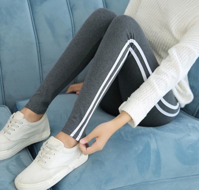 Cotton leggings women wear slimming vertical stripes white plus size sports nine feet pants