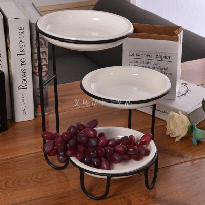 Gao Bo Decorated Home New white porcelain three-layer fruit plate ceramic handicraft household articles