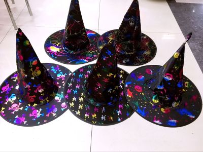 Gold Double Hat Halloween Stage Hat Master hat dance prop witch Hat Ghost Festival