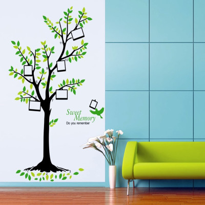 Large living room bedroom decorative wall stickers green tree photo frame sofa TV background.
