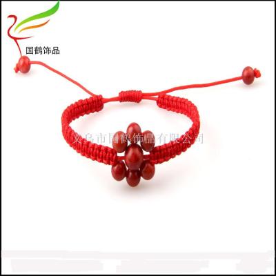 Hand-woven natural stone coral red string bracelet