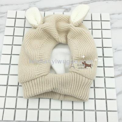 2017 hot sell new rabbit ears helmet knit children's hats for fall/winter Hat scarf one wool caps wholesale