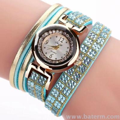 Korean fashion rhinestone twisted three times South Korea's female character decoration table velvet Bracelet Watch 