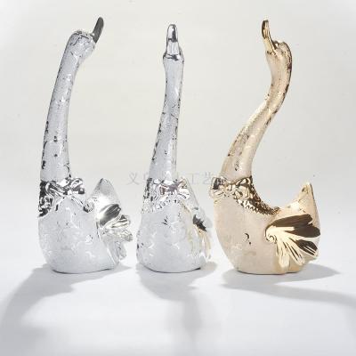 Gao Bo Decorated Home European-Style Electroplated Ceramic Hollow Couple Swan Decoration Home Decorative Crafts