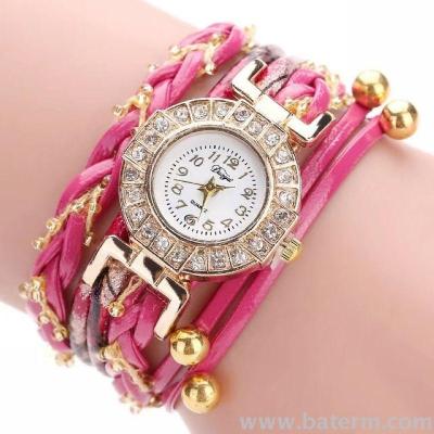Aliexpress explosions fashion woven wrapped with two diamond gold balls Bracelet Watch women's quartz watch