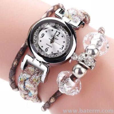 Korean fashion diamond handmade Crystal beaded three rings Bracelet Watch women school tables