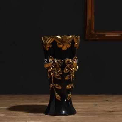 Gao Bo Decorated Home Electroplating Ceramic Pinching Rose Vase Home Ceramic Crafts