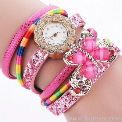 Fashion hot personality color decorative Butterfly wound two ladies Bracelet Watch quartz watch