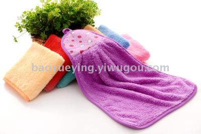 Factory direct coral fleece super soft, Super absorbent cartoon hanging kitchen towel handkerchief dishcloth