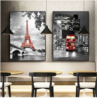The red Paris modern simple decorative painting The Eiffel Tower hangs a picture of The living room wall paintings.