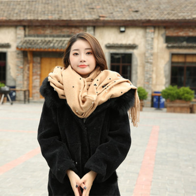 Autumn and Winter Korean Style Women's Scarf Shawl Thickened Scarf Women's Winter Korean Bow Pearl Warm