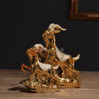 Gao Bo Decorated Home Ceramic Electroplating Frosted Sheep Ornament Ceramic Crafts Home Crafts