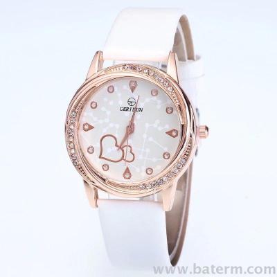 Fashion trend inlay love dial light leather strap lady Watch Quartz watch