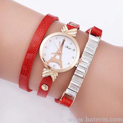 Speed selling fashion tower Dial square rhinestone winding three circle Lady Bracelet watch