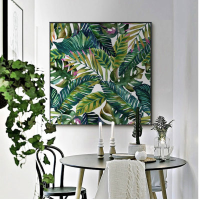 Decorative drawing living room sofa background wall green plant painting restaurant tropical forest mural foliage plant decoration.
