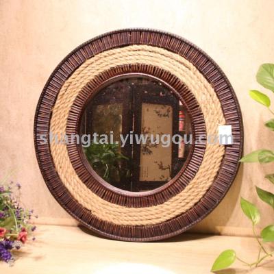 Hot-Selling Retro Southeast Asian Style Handmade Bamboo Frame Hanging Mirror 09-13657