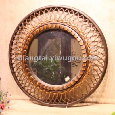 Hot Selling Retro Southeast Asian Style Handmade Bamboo and Wood Woven Glasses Frame Hanging Mirror 09-006