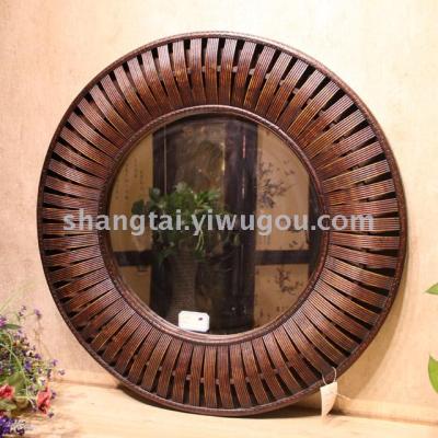 Hot Selling Retro Southeast Asian Style Handmade Bamboo and Wood Woven Glasses Frame Hanging Mirror X00164