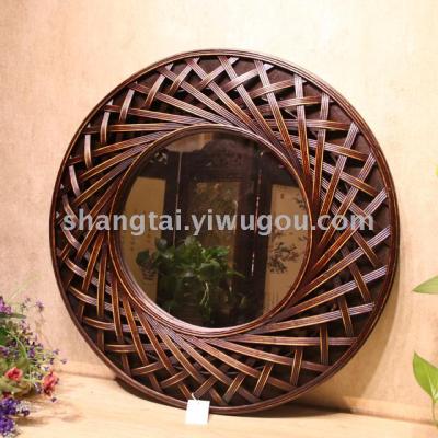 Hot-Selling Retro Southeast Asian Style Handmade Bamboo Frame Hanging Mirror 09-13654