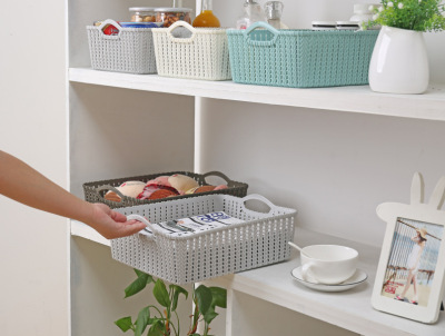 New shelves creative plastic rattan square rattan with ear storage basket Desktop Finishing Basket