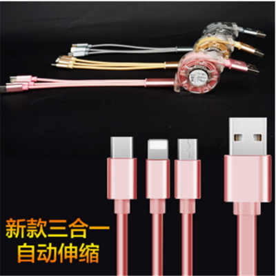 Retractable three data lines 2a triple charge line Android Apple Music Universal Fast charge Line