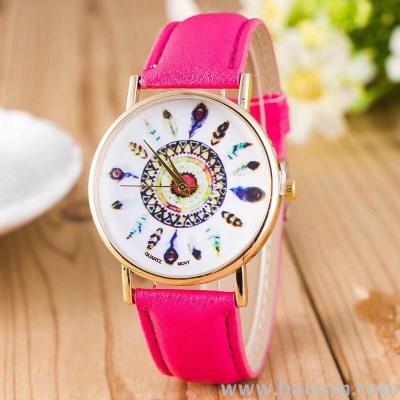 Quick sell pass explosion national wind gold dial Feather belt lady decorate watch student watch