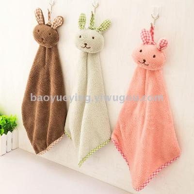 Cute bunny small square towel kitchen bathroom hanging towel coral velvet wipes Towel