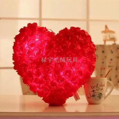 Burst Valentine's Day heart-shaped rose pillow love cushion led colorful plush toy wedding