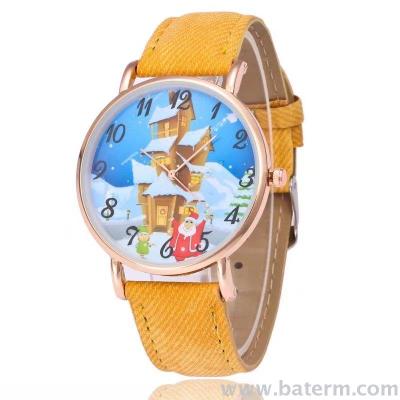 Super Thin Christmas series rose gold dial Santa Claus belt watch quartz watch 4