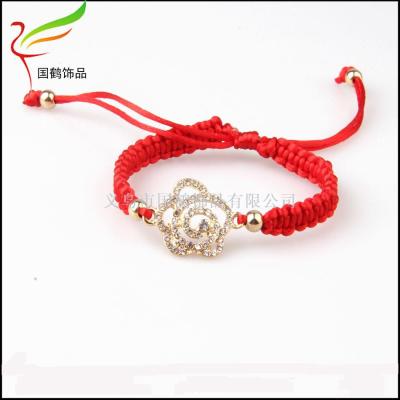 Red rope braided bracelet with diamond bracelet