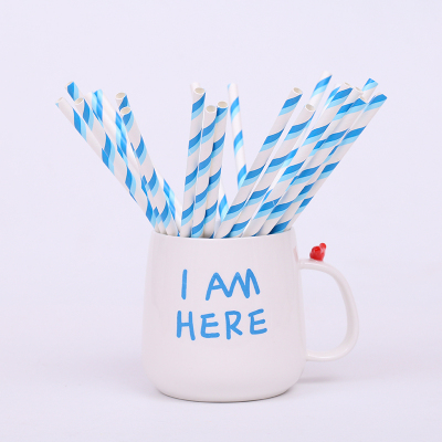 Biodegradable green paper drinking straw creative drinking straw blue striped straw 25 / bag
