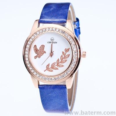 Fashion trend Diamond simple leaf dial light leather strap lady Watch Quartz watch