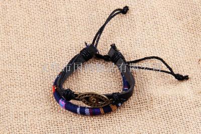 National peace logo pattern cowhide braided bracelet