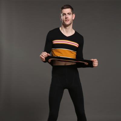 Men v-neck lycra thermal underwear set long Johns leggings leggings