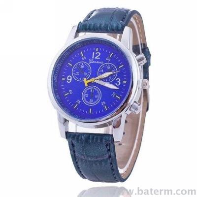 AliExpress explosion models fashion blue glass personality fake three leather belt men's watch student watches