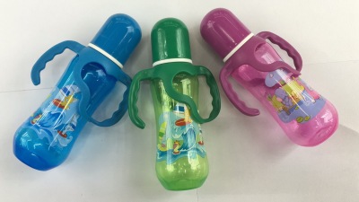 The 6 conjoined transparent cartoon printing tape handle PP milk bottle 250ML