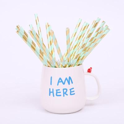 One-time creative green foil stripe paper straw birthday party art milk tea straw wedding supplies