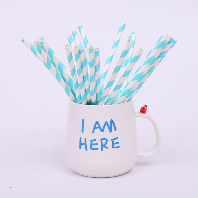 Europe environmental party paper straw light blue striped paper straw personal wedding banquet paper straw 25