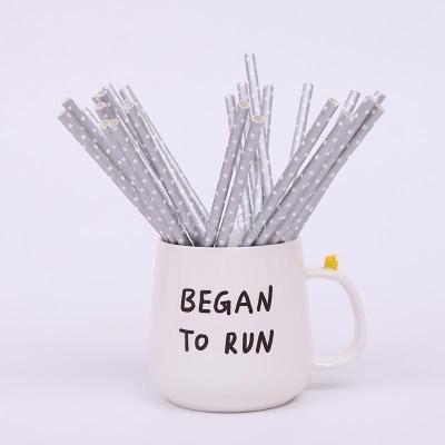 Party can be degradable environmental protection can be customized disposable paper straw gray dot polka kraft straw