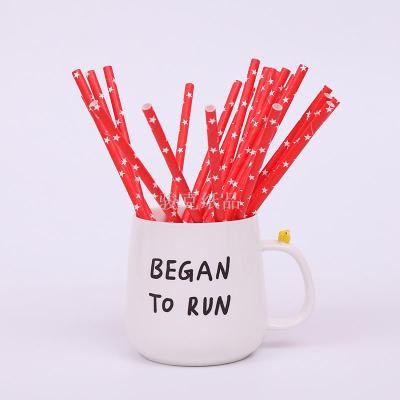Exported to Europe and one-time green kraft paper straw red color at the end of the five-pointed star Kraft straw
