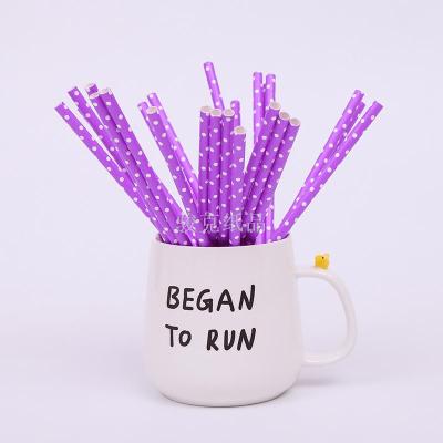 Hot and green can be customized disposable paper straws deep purple dots kraft straw