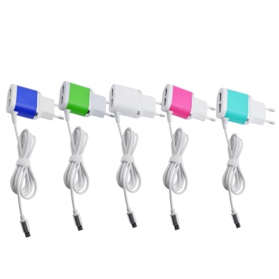 2A Candy with Line Fast Smart Double USB Mobile Phone Charger Power Adapter Charging Plug