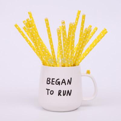 Biodegradable environmental protection can be customized one-time party party straw bright yellow dot paper kraft straw
