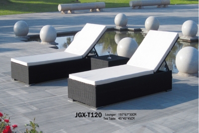 Leisure Balcony Sunshine Room Lying Bed Swimming Pool Recliner Combination Outdoor Villa Rest Bed Rattan Imitation  Bed