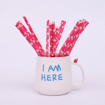 Wholesale rose red chrysanthemum pattern paper green birthday creative party disposable paper straw