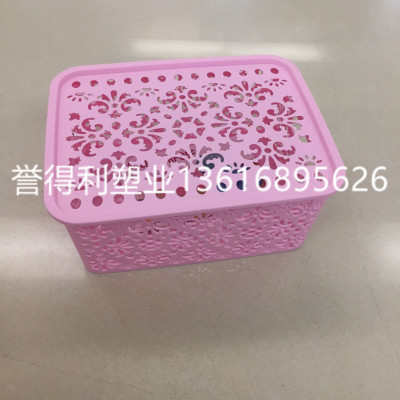 New plastic basket with cover DH0909 small hollow flower type storage basket storage basket