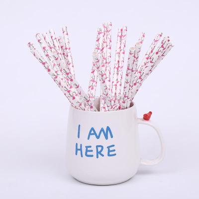 Environmental customizable logo bar party kraft straw flamingo pattern kraft straw