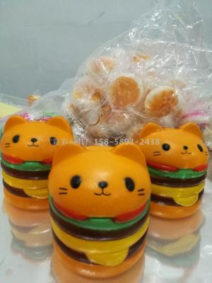 PU model simulation of multi-layer cat head hamburger squishy, slow springback bread fruit animal toys